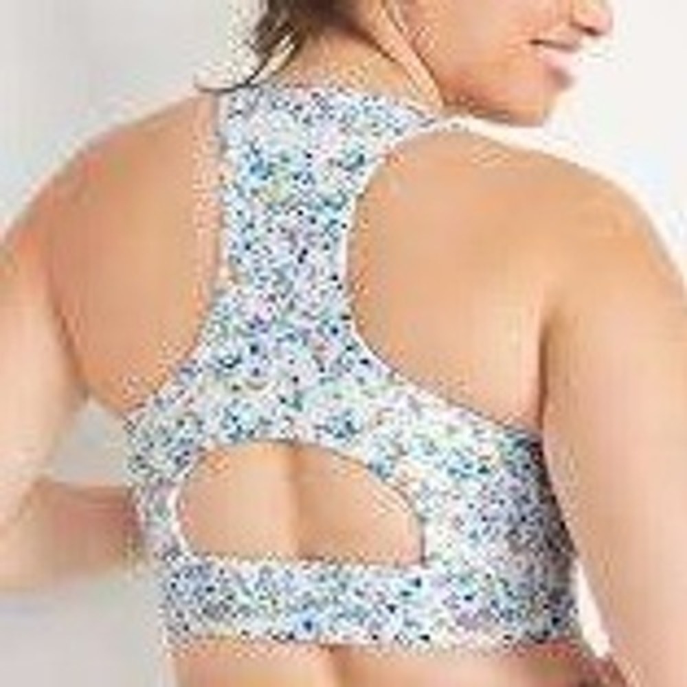 Old Navy Size M Sports Bra Powersoft High-Neck Terrazzo Confetti Phone Pocket